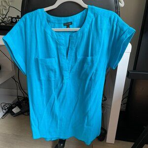 Pop Over Short Sleeve Linen Blend Top